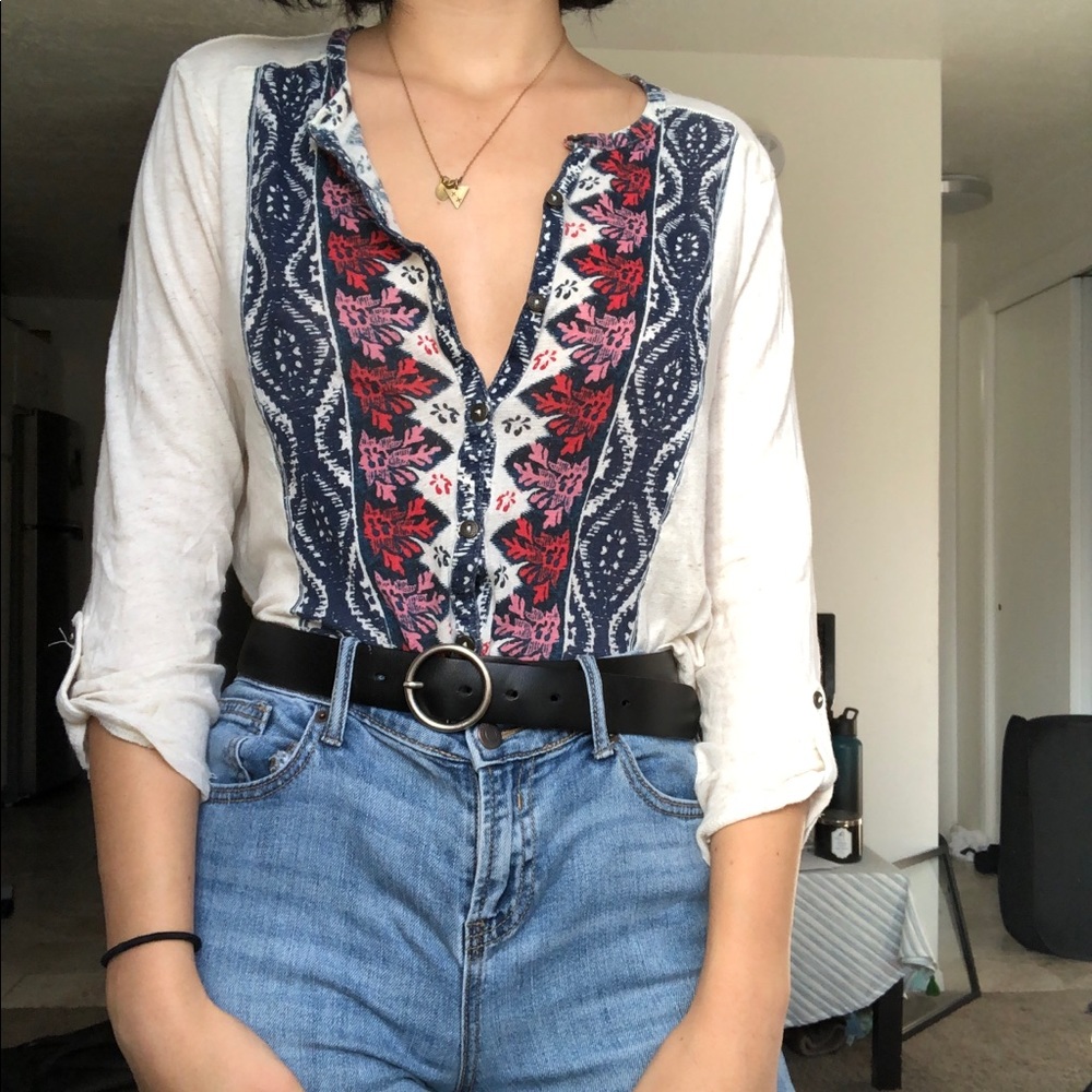 🎄White Lucky Brand button up 3/4 Sleeve Shirt